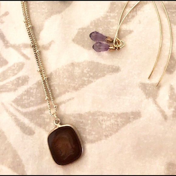 Smoky Quartz Roman Soldier Cameo Gold Necklace - Picture 6 of 9